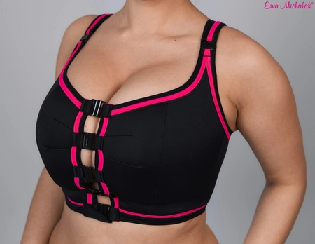 2nd Quality  Top without underwire black with pink fastening at the front Top Kliklak Relaksik